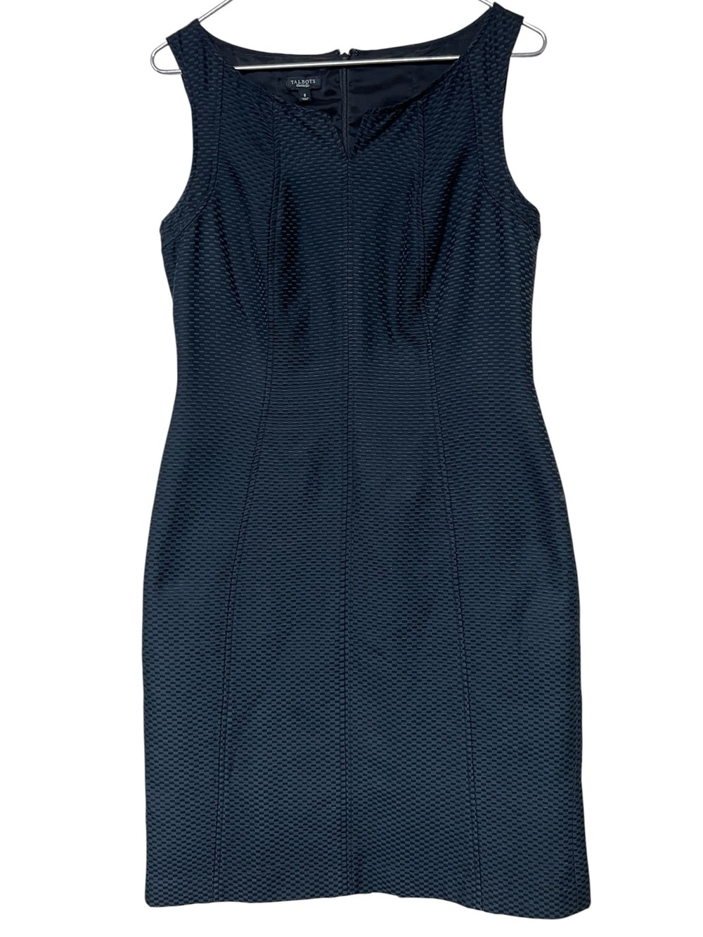 Talbots black notch neck textured cotton silk blend sleeveless sheath dress